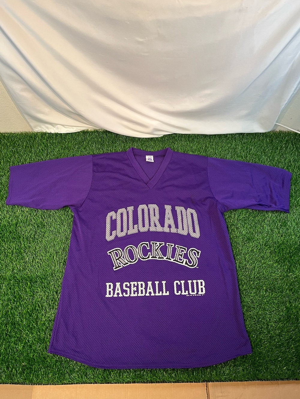 Vintage 1992 Colorado Rockies Logo 7 Purple Mesh Baseball Warmup Jersey Mens XL